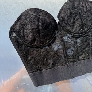 Vintage Strapless Low Back Black Lace Corset Top